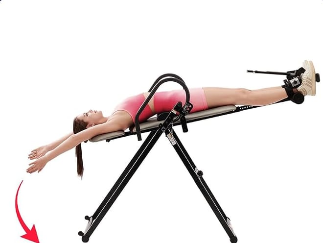 Medisonic inversion table at a 20 degree inversion angle