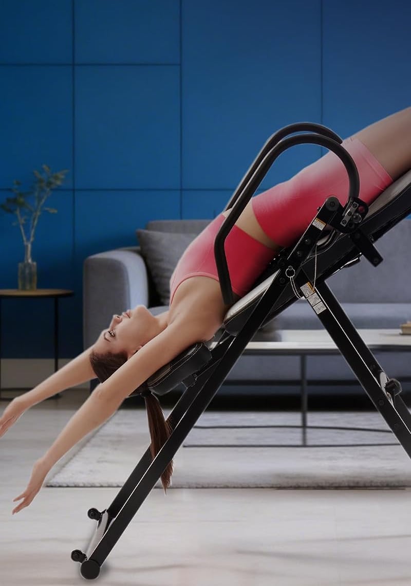 A Medisonic inversion table in use in a living room