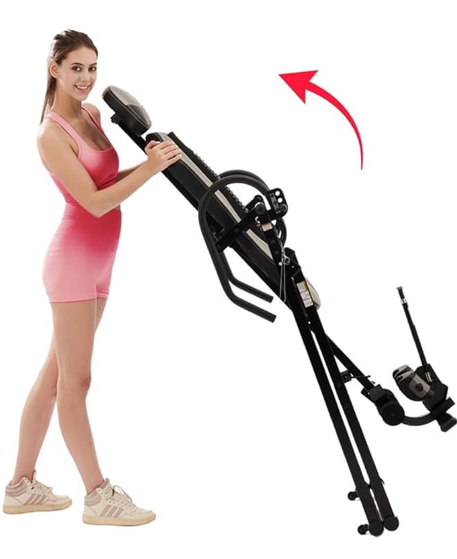 A Medisonic inversion table standing open and ready to use