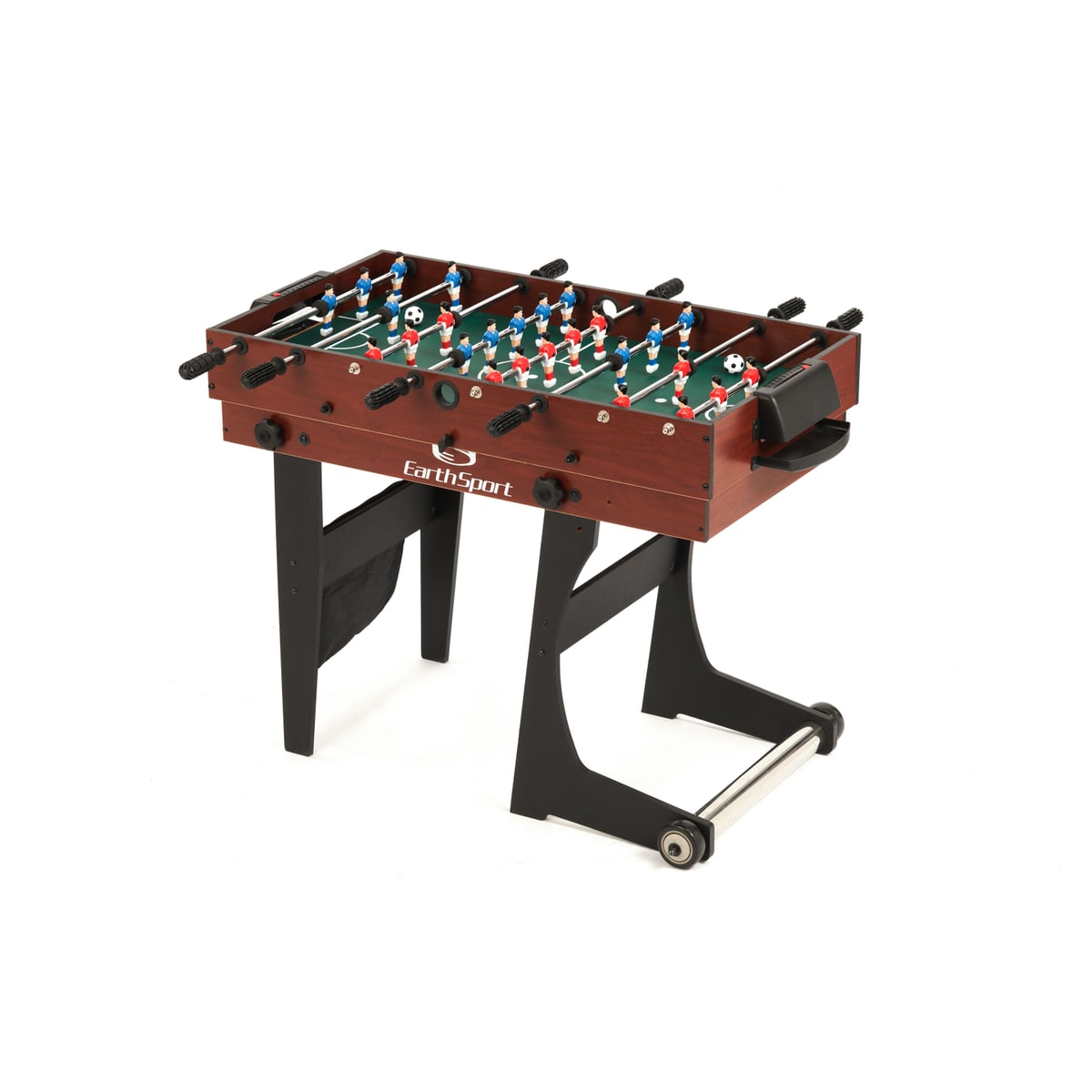 EarthSport multi-game table with the foosball surface in place, shown in the open playing position.